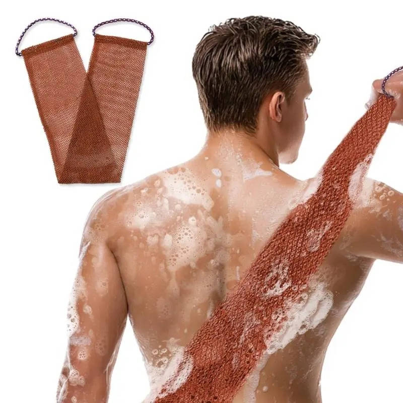 Exfoliating Shower Net Sponge with Drawstring, Body Scrubber for Bath and Back Cleaning
