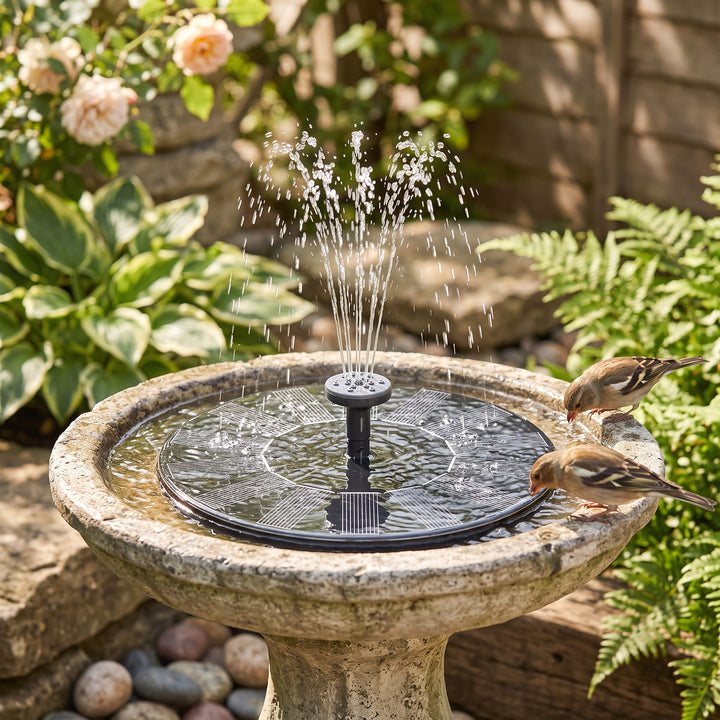 Floating Solar Fountain Pump with Interchangeable Spray Heads for Bird Baths