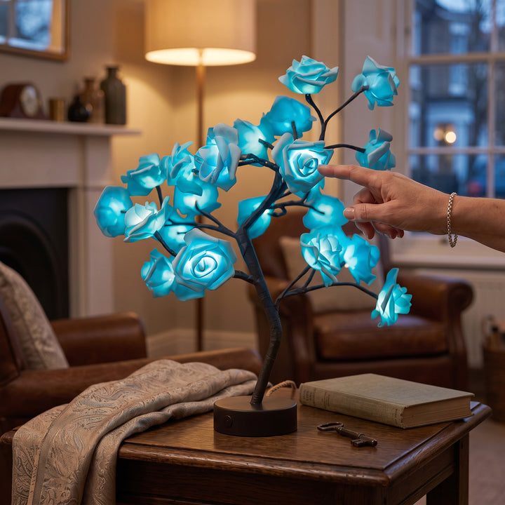 Rose Shaped Table Lamp with LED Warm Glow and Metal Stem, Four colour Options