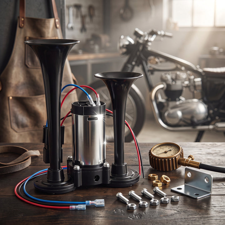 Dual Horn System with Built-In Compressor for 12V Vehicles