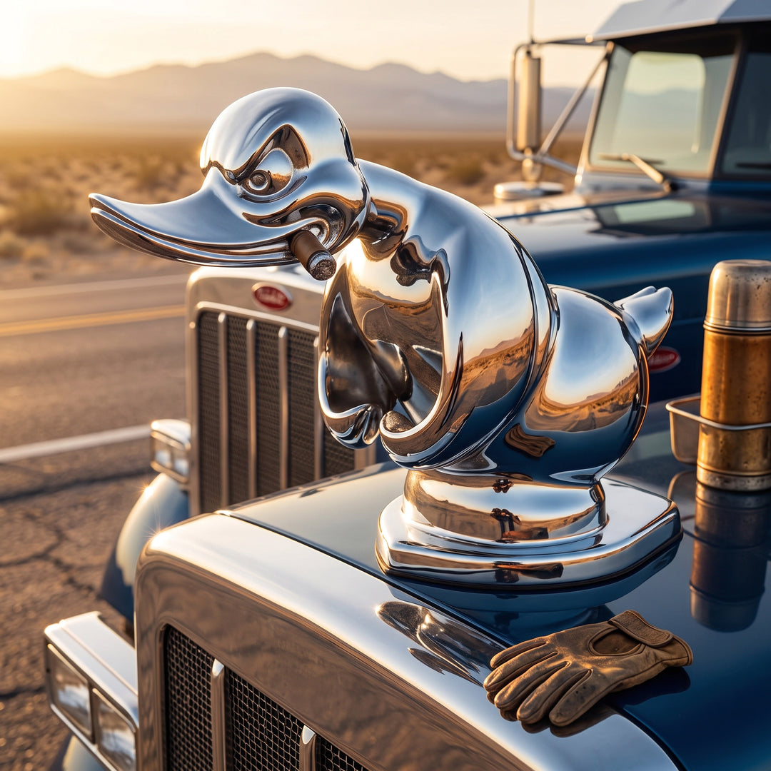 Angry Duck Radiator Emblem with Chrome Plating and Dual Pin Mounting, 6x4 Inches