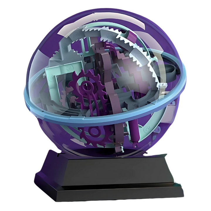 3D Spherical Maze Puzzle with Numbered Pathways and Four Difficulty Levels