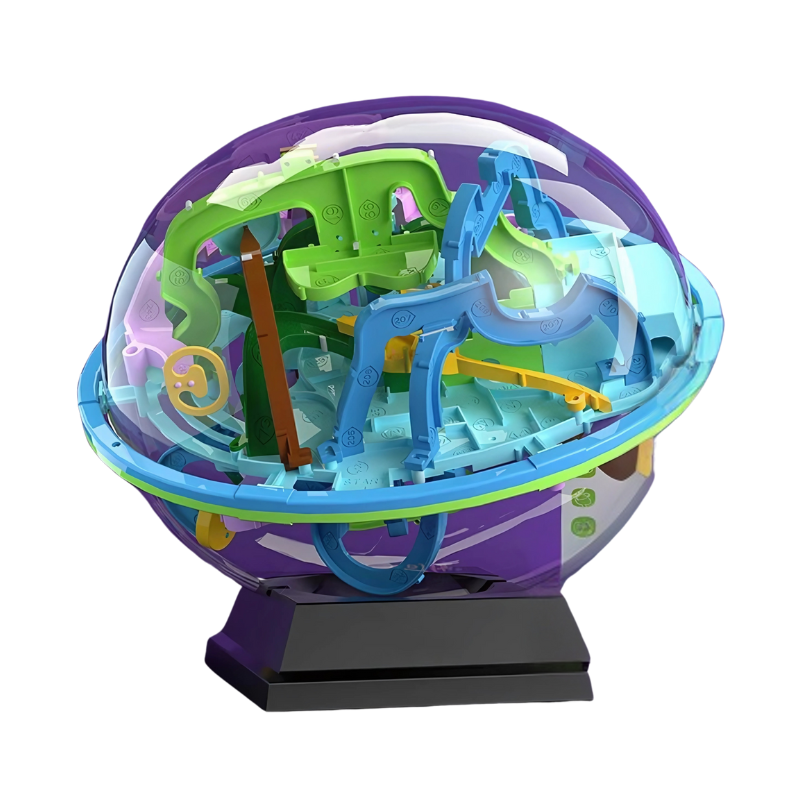3D Spherical Maze Puzzle with Numbered Pathways and Four Difficulty Levels