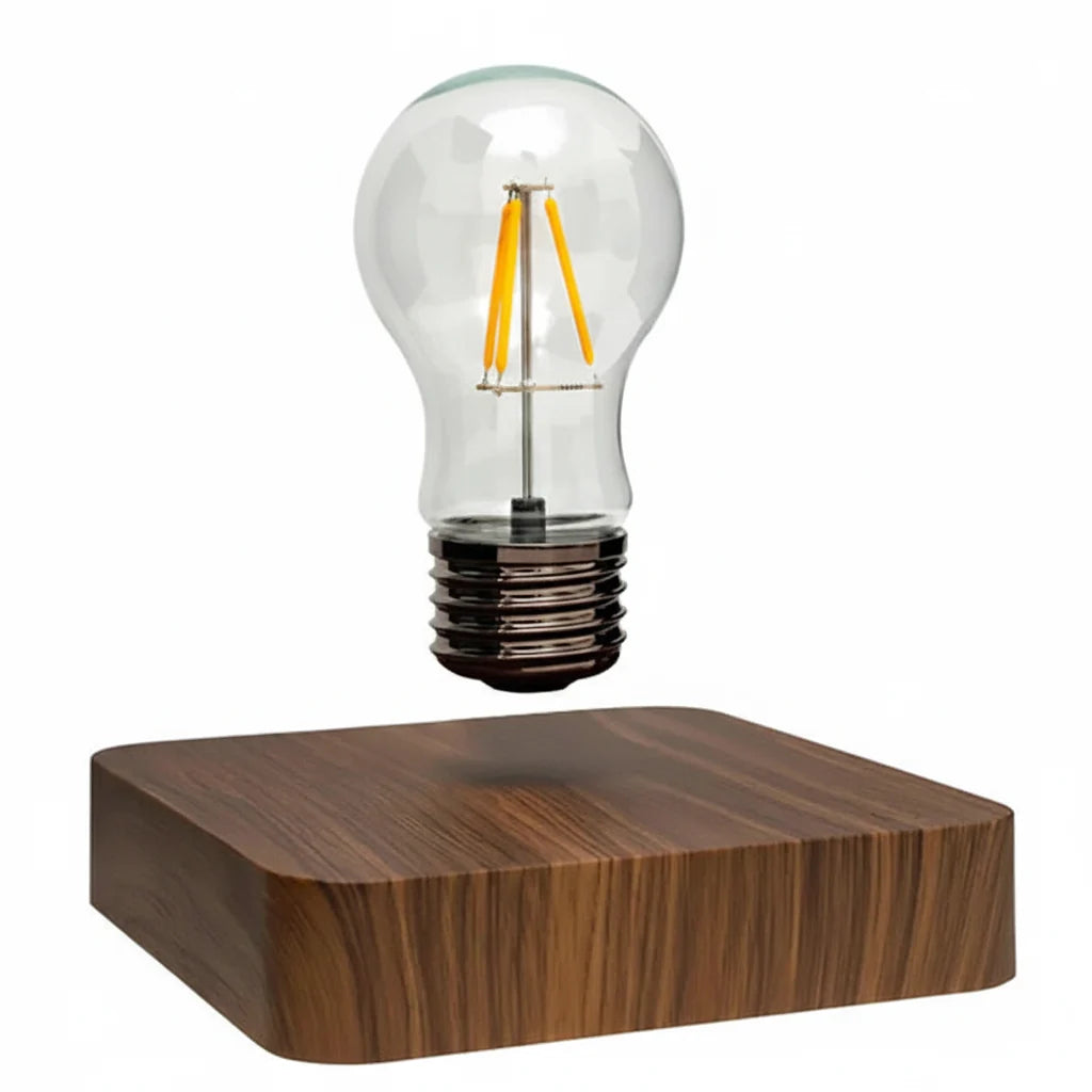 Floating Bulb Lamp with Walnut Wood Base and Magnetic Levitation, 50000 Hour LED