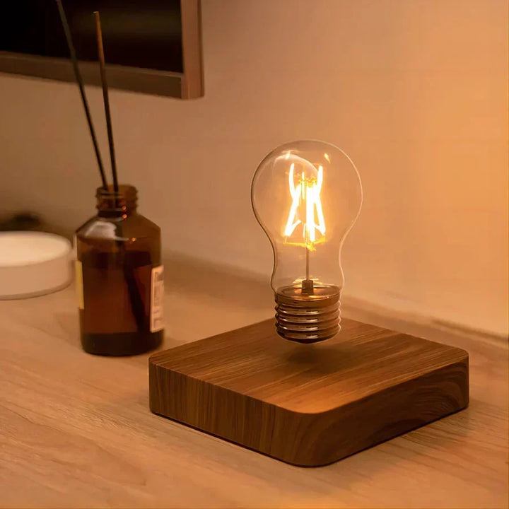 Floating Bulb Lamp with Walnut Wood Base and Magnetic Levitation, 50000 Hour LED