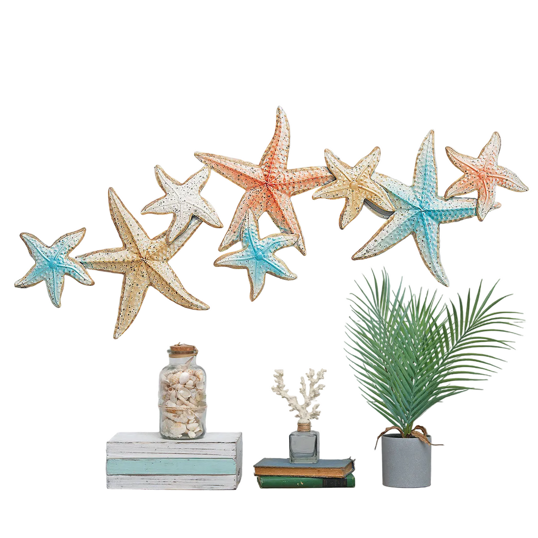 Metal Starfish Wall Decor with Grouped Design and Coastal Tones, 46.5in Wide