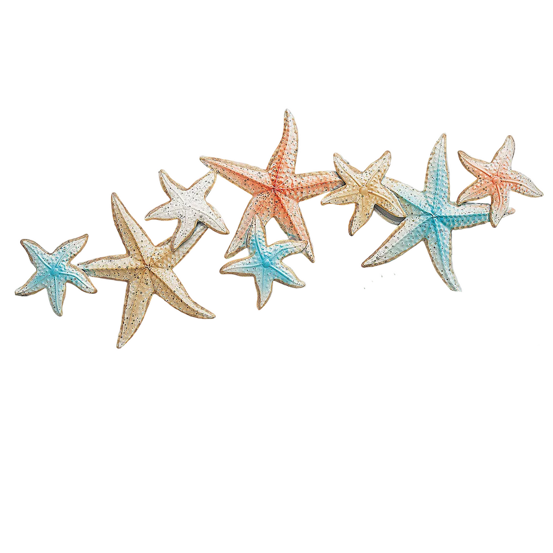 Metal Starfish Wall Decor with Grouped Design and Coastal Tones, 46.5in Wide