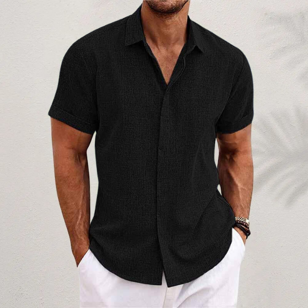 Breathable Button Down Shirt with Short Sleeves and Regular Fit, Solid Pattern