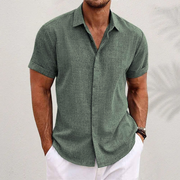 Breathable Button Down Shirt with Short Sleeves and Regular Fit, Solid Pattern