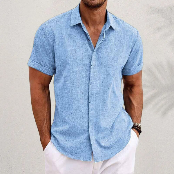 Breathable Button Down Shirt with Short Sleeves and Regular Fit, Solid Pattern