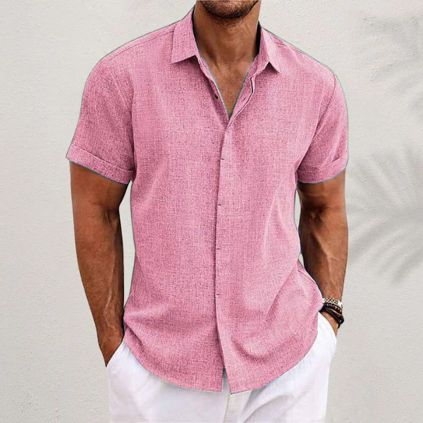 Breathable Button Down Shirt with Short Sleeves and Regular Fit, Solid Pattern