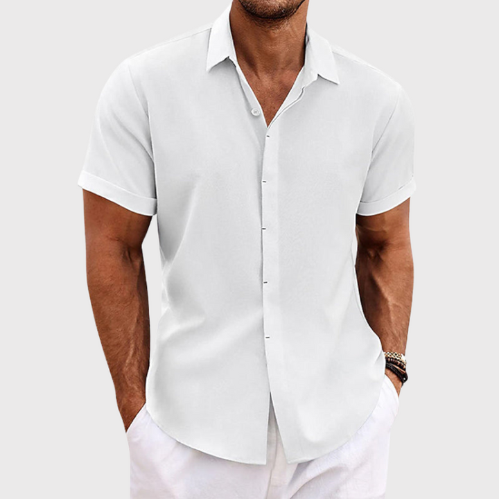 Breathable Button Down Shirt with Short Sleeves and Regular Fit, Solid Pattern