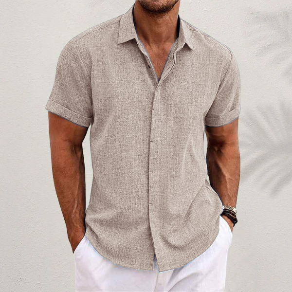 Breathable Button Down Shirt with Short Sleeves and Regular Fit, Solid Pattern