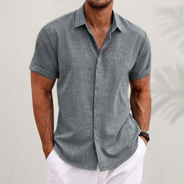 Breathable Button Down Shirt with Short Sleeves and Regular Fit, Solid Pattern