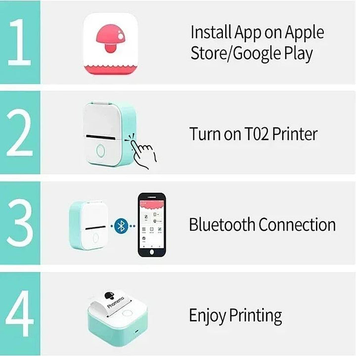 Portable Mini Printer with Bluetooth and Inkless Thermal Printing
