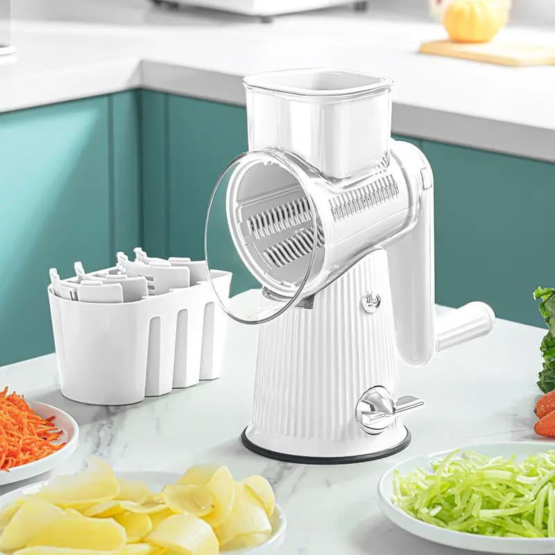 Manual Vegetable Grater with Protected Blade Chamber and Multiple Grating Options