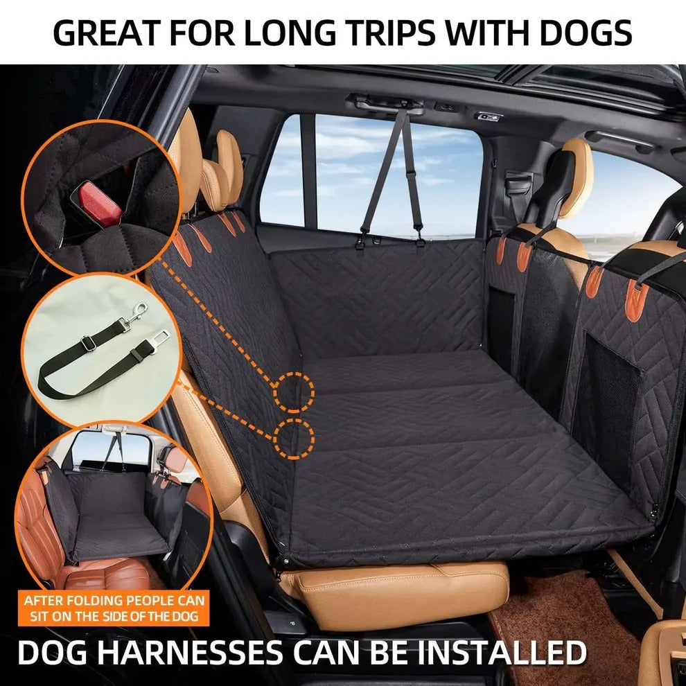 Pet Car Seat Bridge with Rigid Support Base and Headrest Straps
