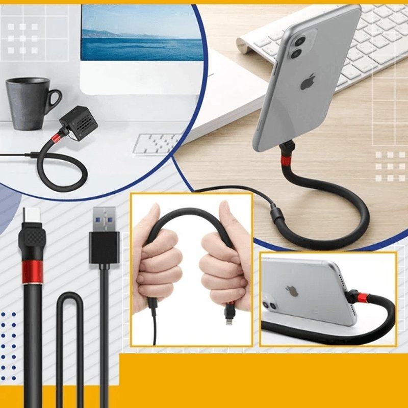 Foldable Phone Charging Cable with Stand Function and Data Transfer, 2.4A Fast Charge