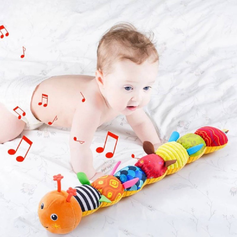 Plush Caterpillar with Musical Squeeze Segments and Bright colours for Babies