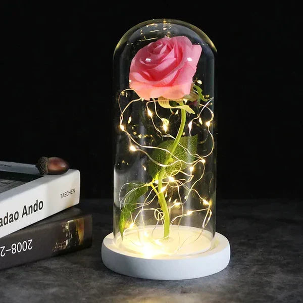 Preserved Rose with LED Dome Display and Battery Power
