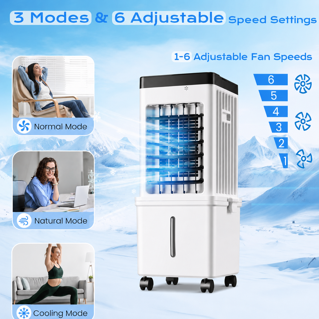 Evaporative Air Cooler with 12L Water Tank and Oscillation and Remote Control, 24-Hour Timer
