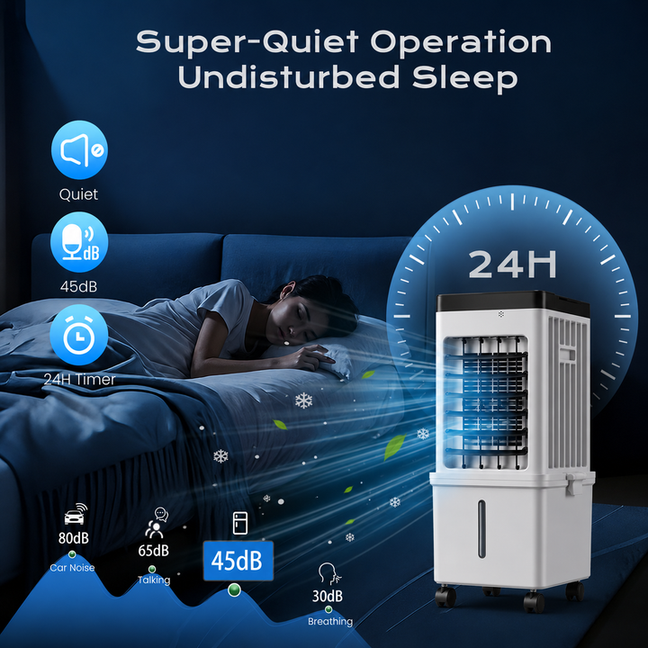 Evaporative Air Cooler with 12L Water Tank and Oscillation and Remote Control, 24-Hour Timer