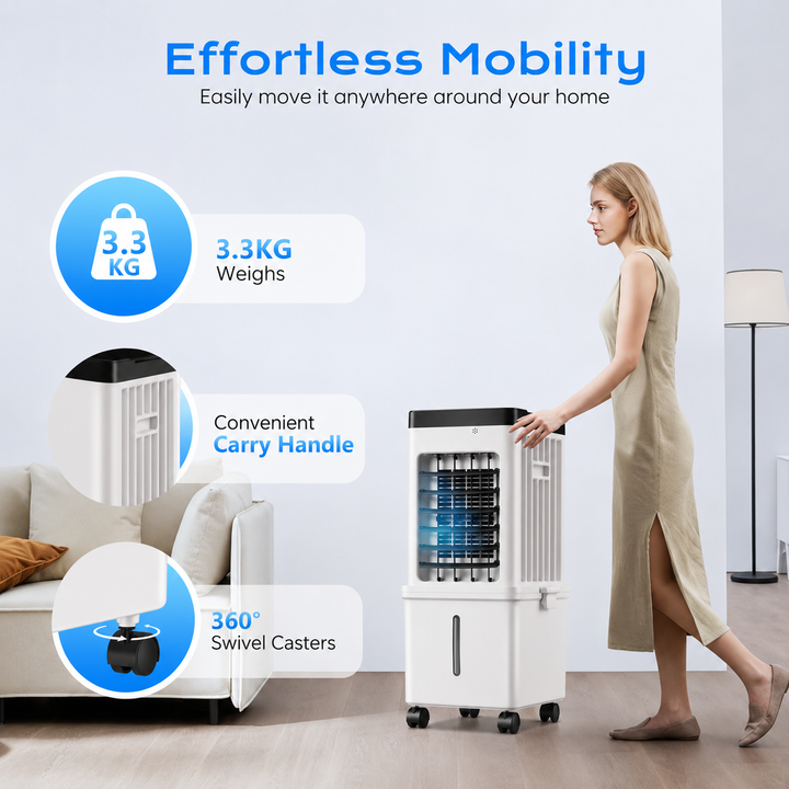 Evaporative Air Cooler with 12L Water Tank and Oscillation and Remote Control, 24-Hour Timer