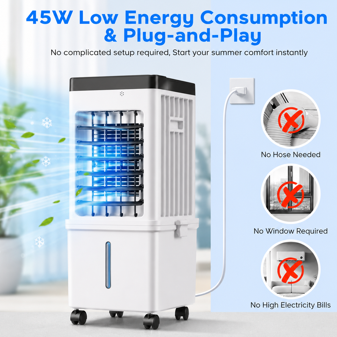 Evaporative Air Cooler with 12L Water Tank and Oscillation and Remote Control, 24-Hour Timer