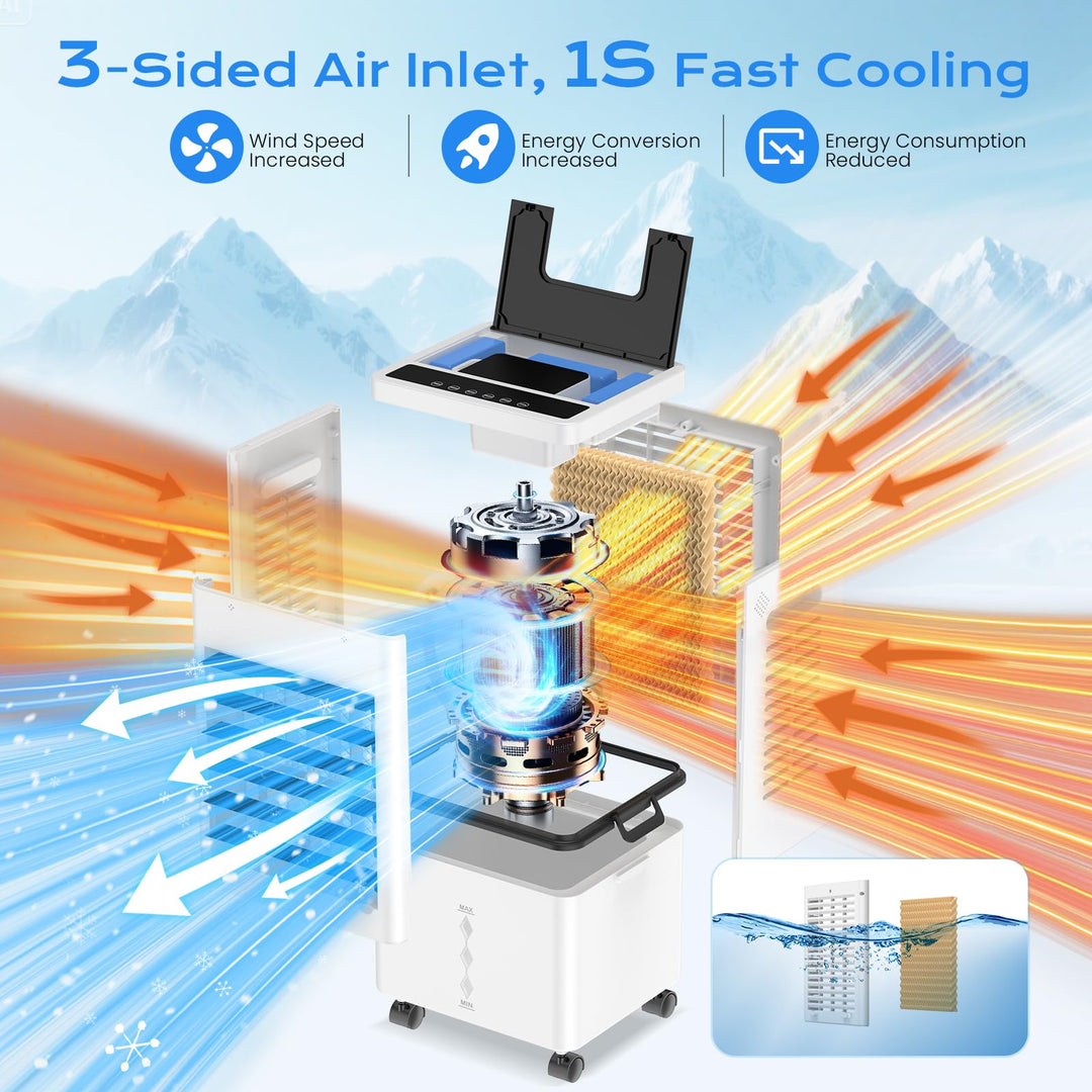 Evaporative Air Cooler with 12L Water Tank and Oscillation and Remote Control, 24-Hour Timer