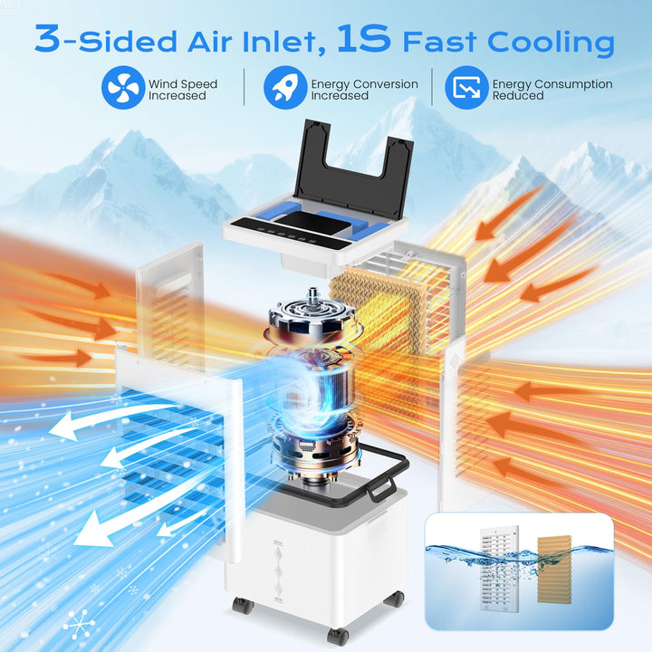 Evaporative Air Cooler with 12L Water Tank and Oscillation and Remote Control, 24-Hour Timer
