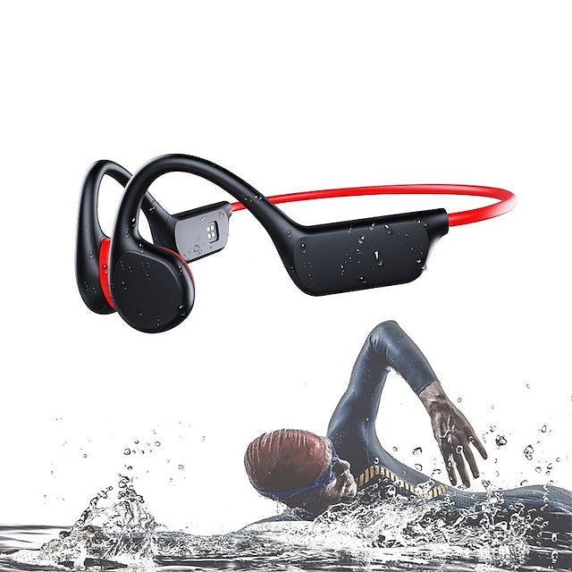 IPX8 Water Resistant Bone Conduction Bluetooth Headset with Mic and 32GB Storage for Swimming
