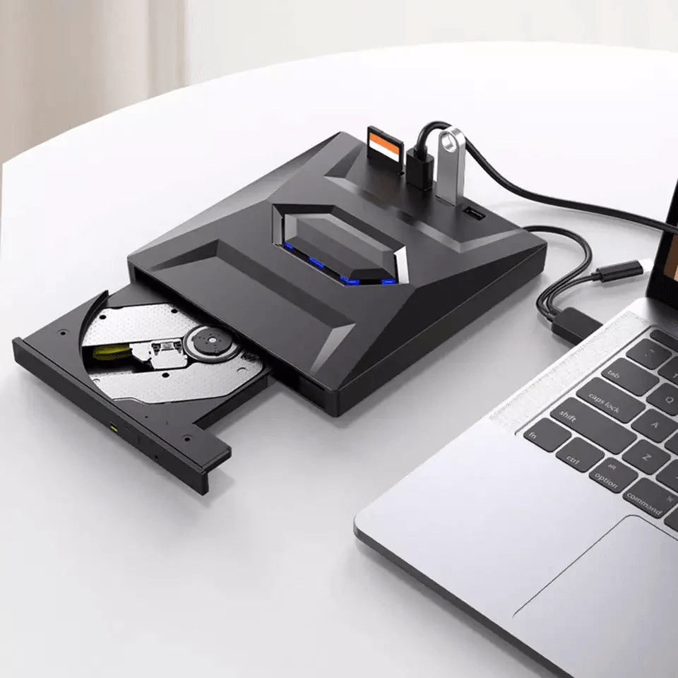 Portable USB CD DVD Drive with Burner and SD Card Hub for Windows and Mac Laptops