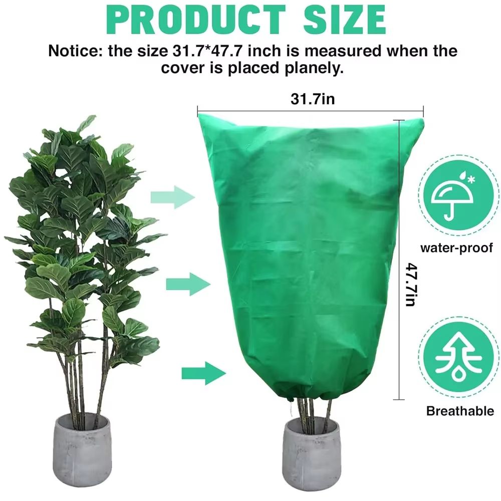 Breathable Plant Frost Cover with Zipper and Drawstring Closure
