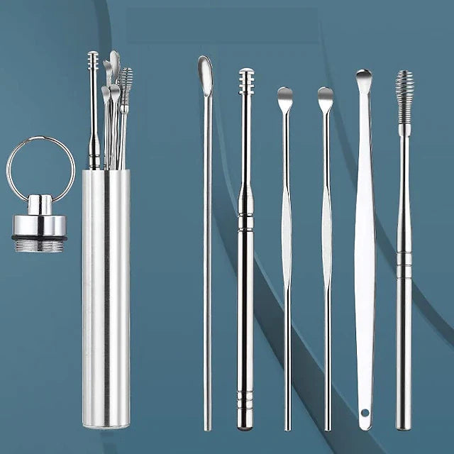 6 in 1 Stainless Steel Ear Cleaning Pick Set with Reusable Tools and Keychain Storage Case
