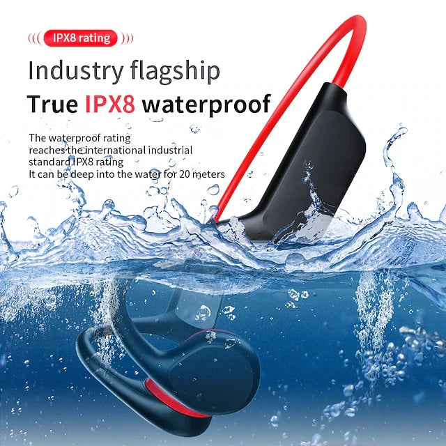 IPX8 Water Resistant Bone Conduction Bluetooth Headset with Mic and 32GB Storage for Swimming