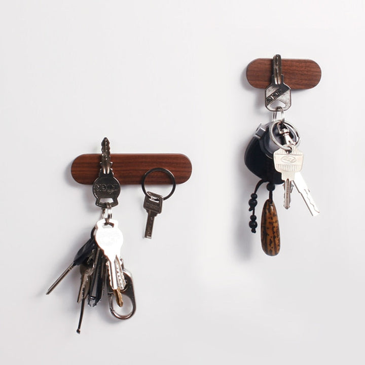 Magnetic Wooden Key Holder with Adhesive Mounting and Natural Wood Finish