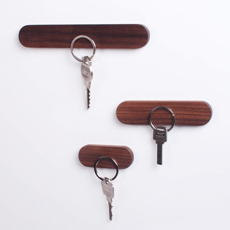 Magnetic Wooden Key Holder with Adhesive Mounting and Natural Wood Finish