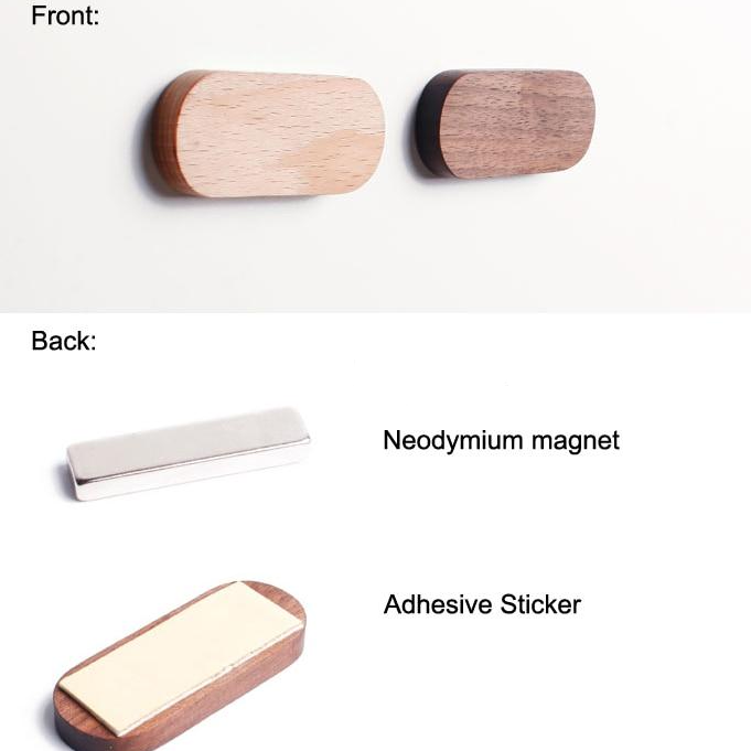 Magnetic Wooden Key Holder with Adhesive Mounting and Natural Wood Finish