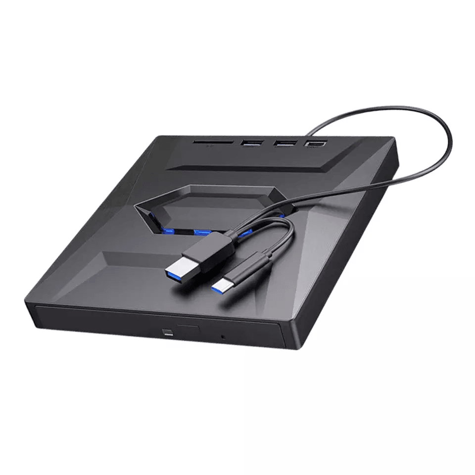 Portable USB CD DVD Drive with Burner and SD Card Hub for Windows and Mac Laptops