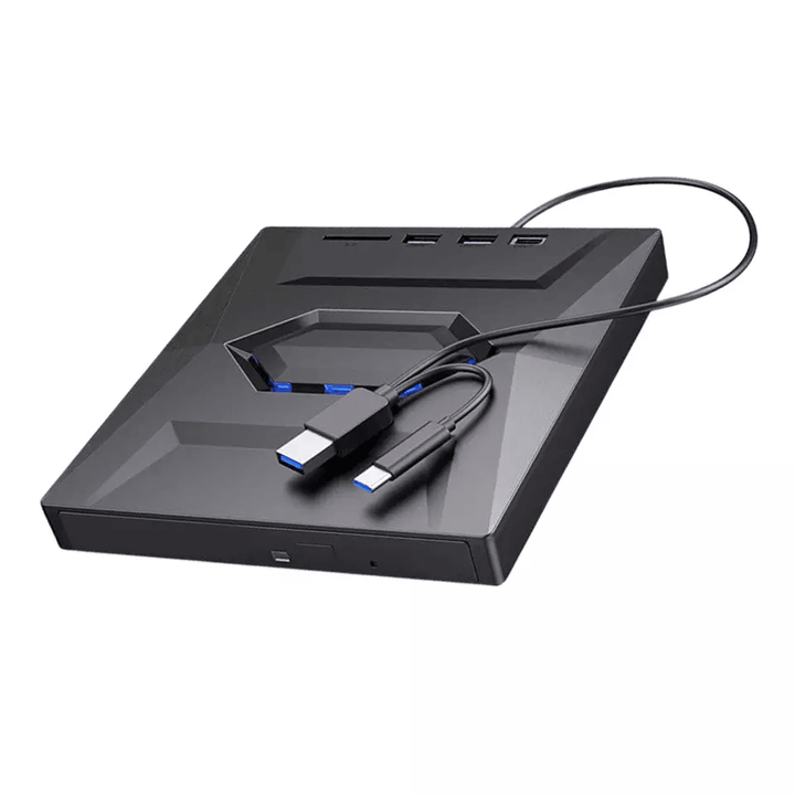 Portable USB CD DVD Drive with Burner and SD Card Hub for Windows and Mac Laptops
