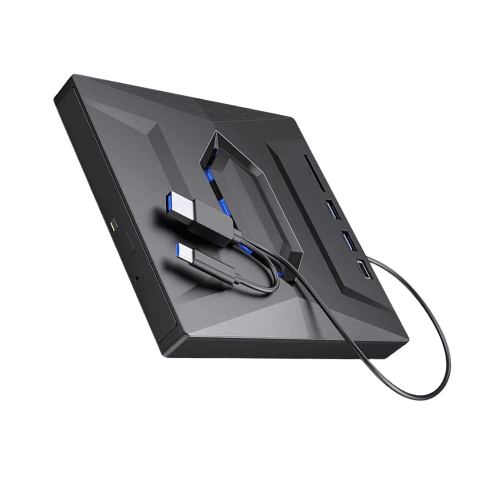 Portable USB CD DVD Drive with Burner and SD Card Hub for Windows and Mac Laptops