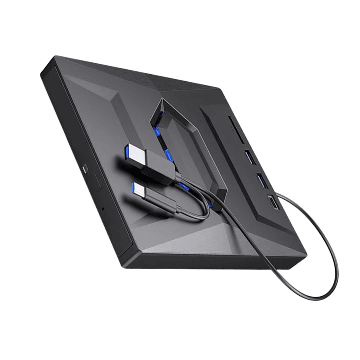 Portable USB CD DVD Drive with Burner and SD Card Hub for Windows and Mac Laptops