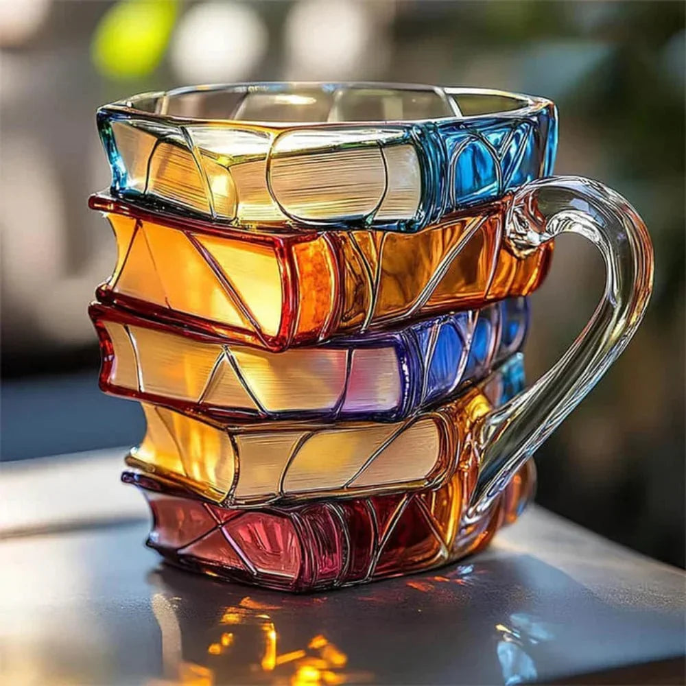 Book Spine Shaped Glass Mug for Literature Enthusiasts and Readers