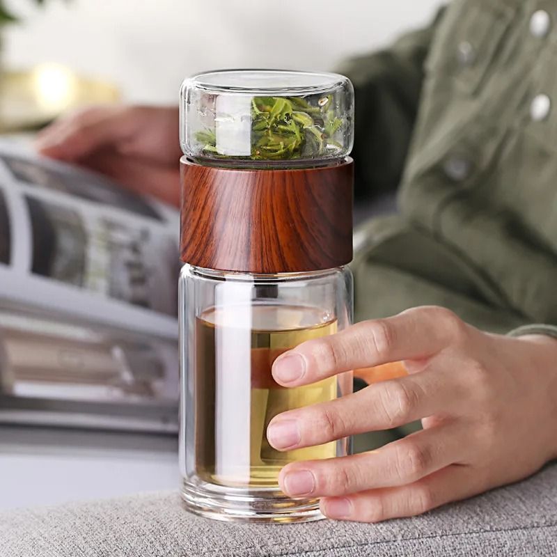 Borosilicate Glass Tea Tumbler with Removable Infuser Strainer for Loose Leaf and Herbal Brewing