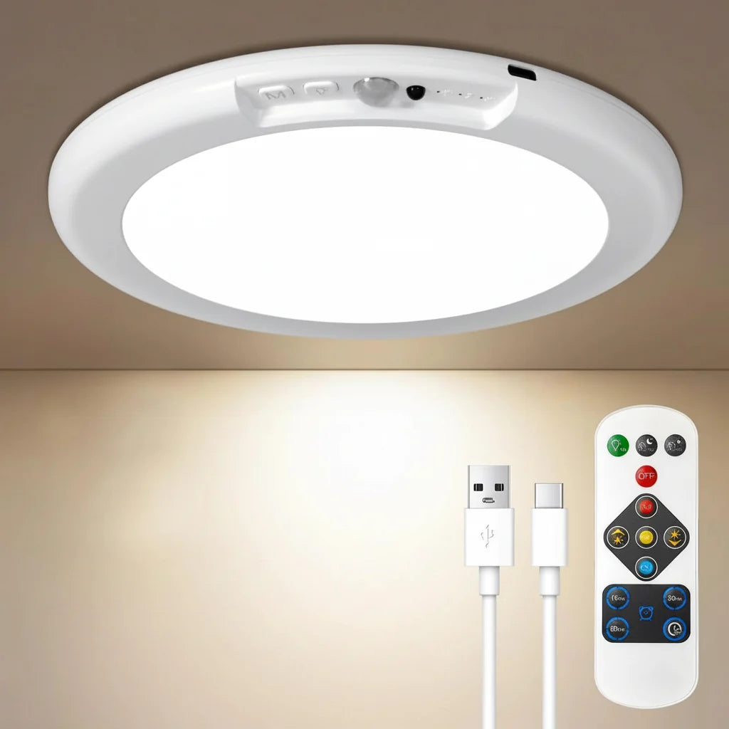 Rechargeable LED Ceiling Fixture with Motion Activated Sensor