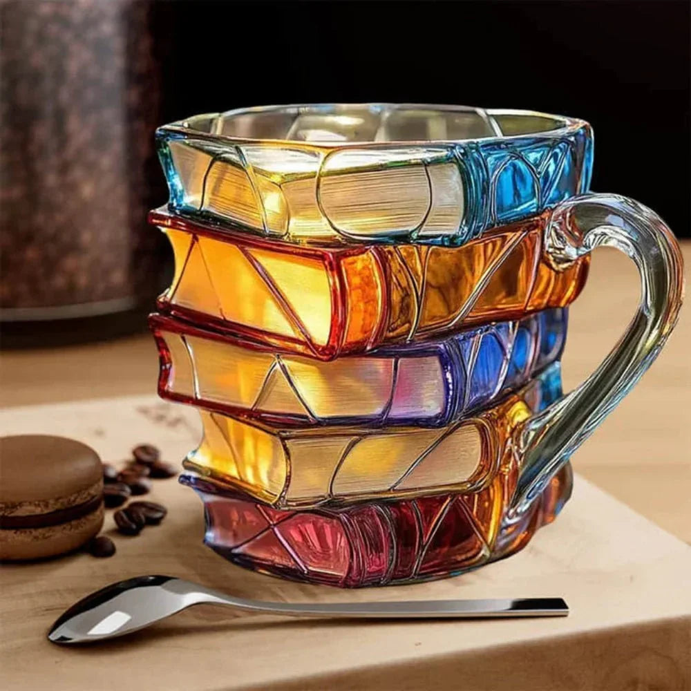 Book Spine Shaped Glass Mug for Literature Enthusiasts and Readers