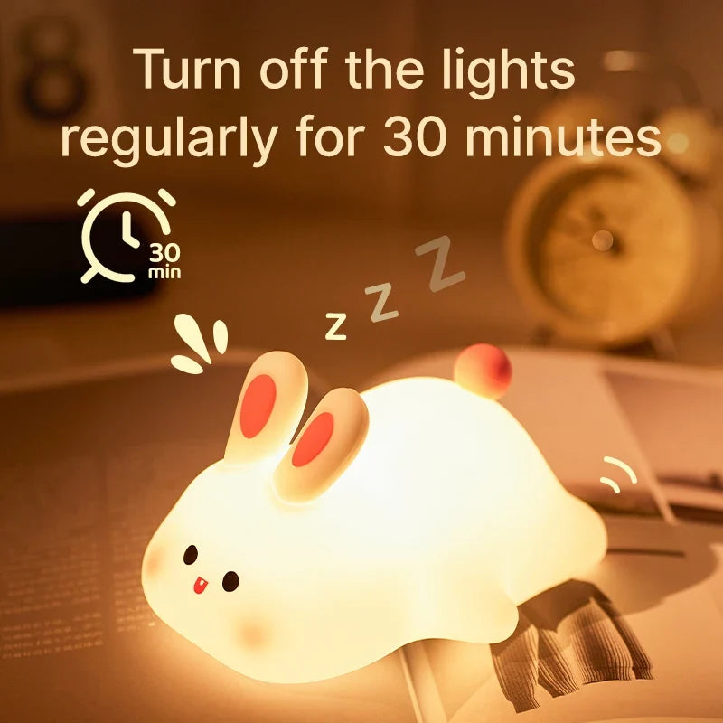 Silicone Rabbit LED Night Light with USB Rechargeable Touch Control for Kids Bedroom and Gifting