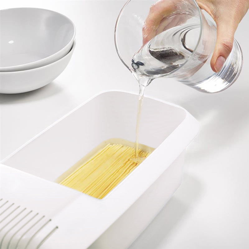 Microwave Pasta Cooker with Built In Strainer for Spaghetti and Vegetable Steaming, Dishwasher Safe