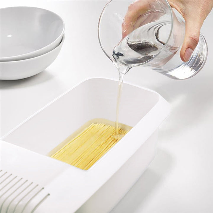 Microwave Pasta Cooker with Built In Strainer for Spaghetti and Vegetable Steaming, Dishwasher Safe