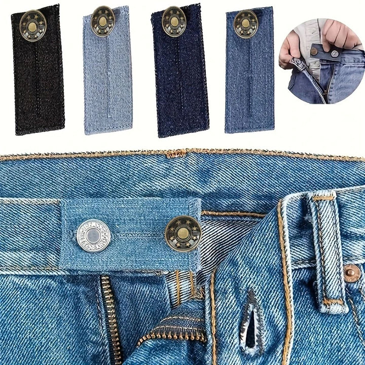 Adjustable Waistband Expander with Button Extension for Trousers and Denim